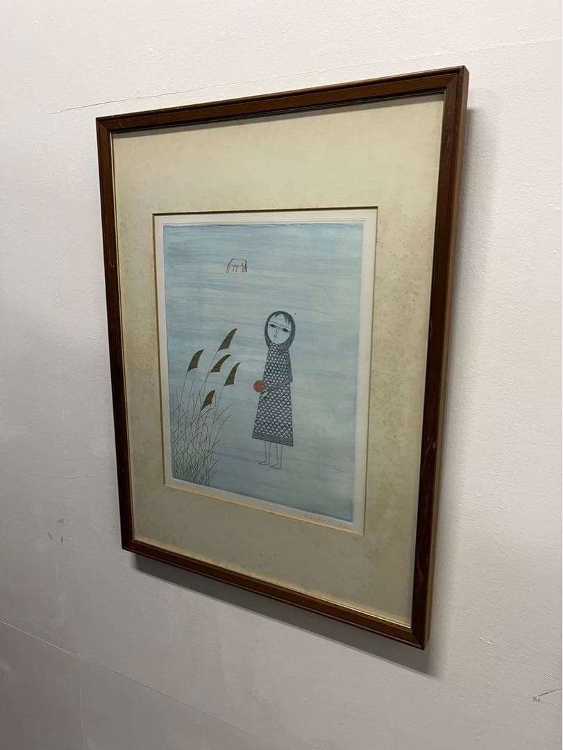 南桂子「少女と馬」カラーエッチング 5/100 額装済