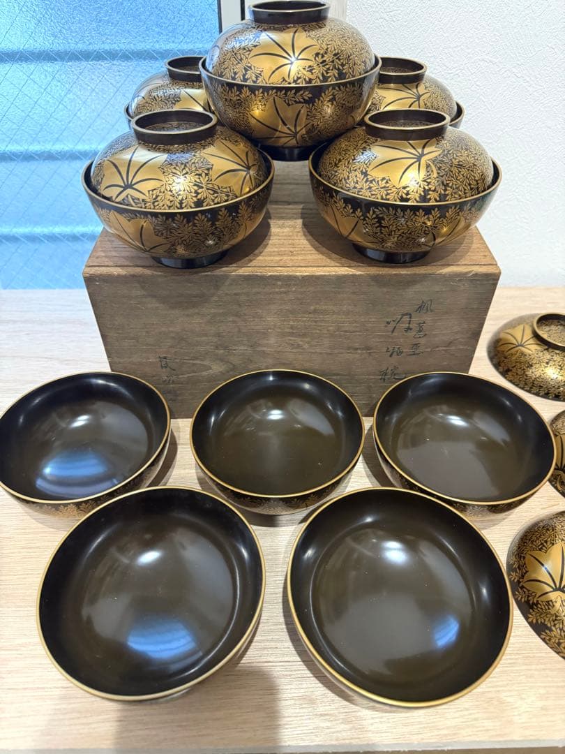 金蒔絵　塗師 金森春次　吸物椀　十客　共箱　長期保管品