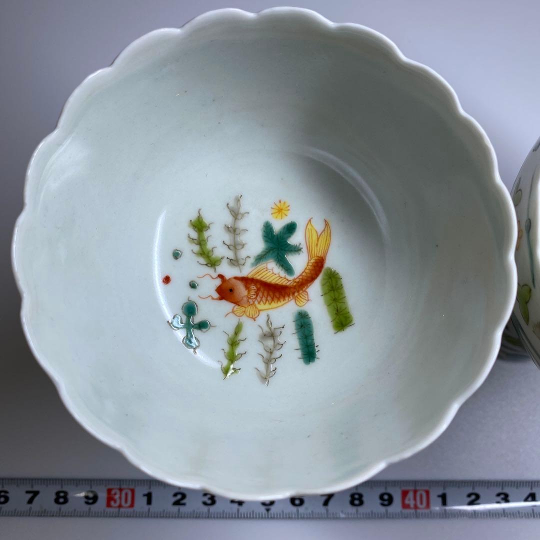 中国清時代　大明嘉靖年製　粉彩馬上杯2客　仕立箱付　東Y7-0303☆2Fトヒサ