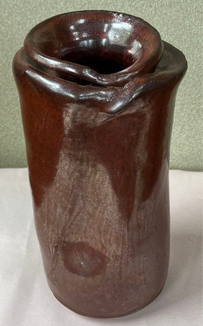 小石原善窯　焦茶花瓶　茶道具荷物より　変形