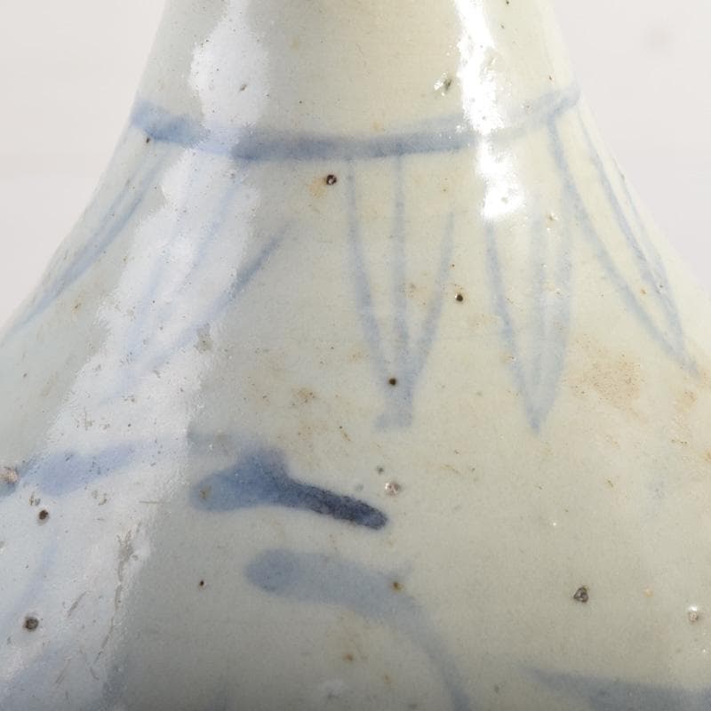 朝鮮美術　李朝　高麗白磁　染付　花草文　細口瓶　花瓶　時代箱付　V　8286A