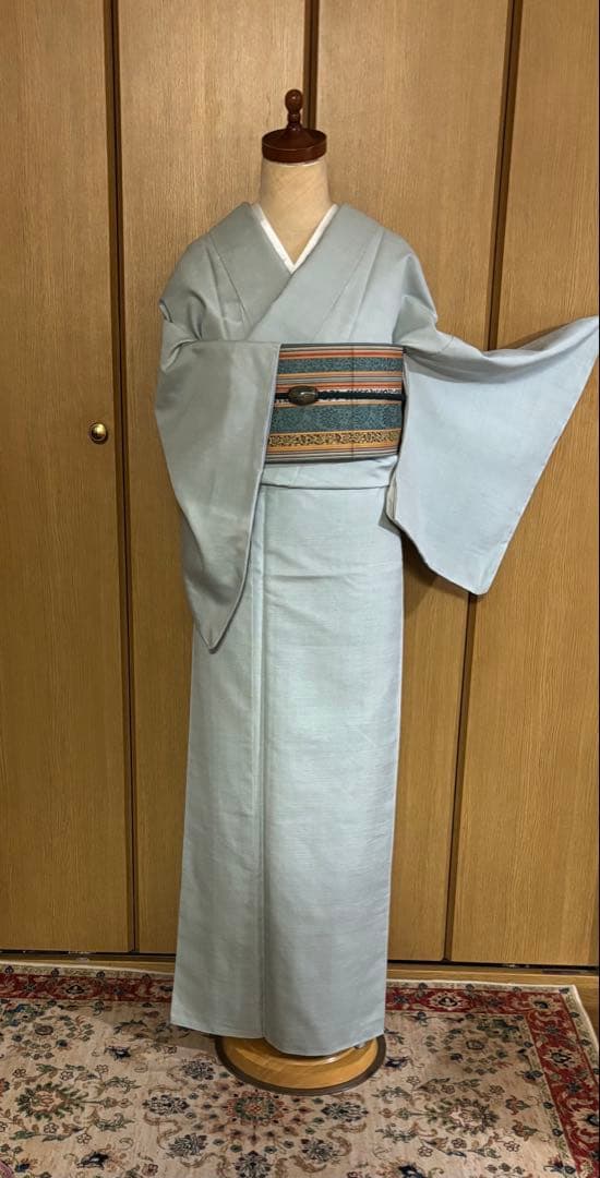 正絹袷　紅花紬調 未使用しつけ糸付き 無地　お洒落八掛 トール裄長