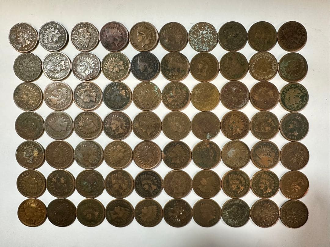 【70枚セット】 アメリカ硬貨 青銅貨 １セント インディアンヘッド ダメージ有