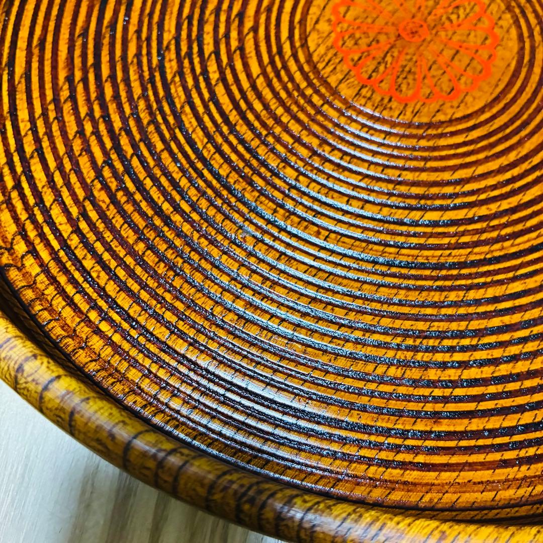 【高級】天然木くり抜き 丸盆 2枚セット 千筋挽き 菊紋 29cm 1.7万/枚