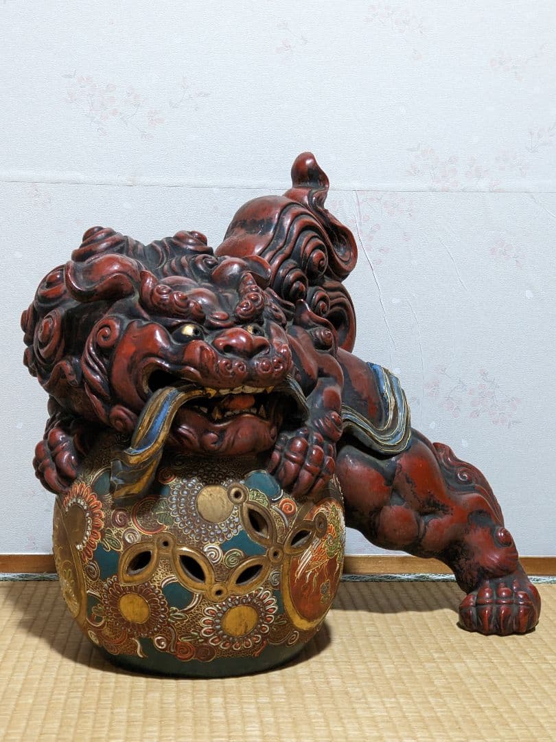 ♦絶品 九谷焼 オブジェ 須栄義造 獅子 狛犬 魔除 厄除 縁起物 置物 骨董品
