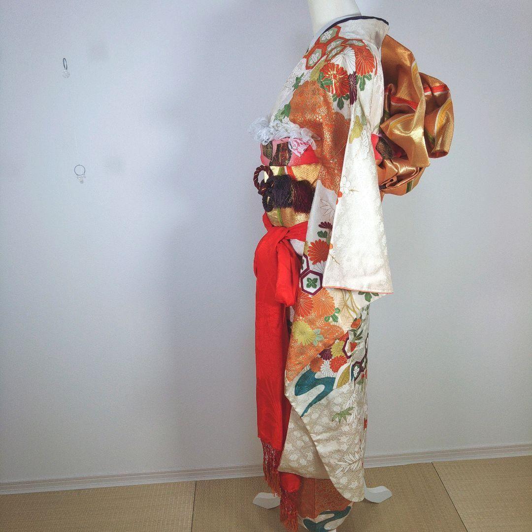 振袖フルセット　成人式　結婚式　前撮り　ホワイト　白　しごき　袋帯　金　ゴールド