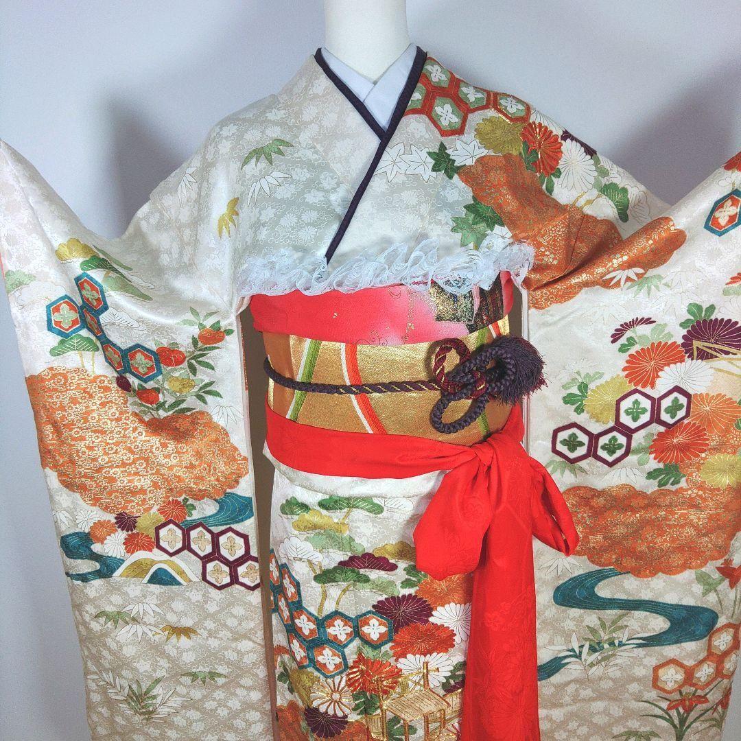 振袖フルセット　成人式　結婚式　前撮り　ホワイト　白　しごき　袋帯　金　ゴールド