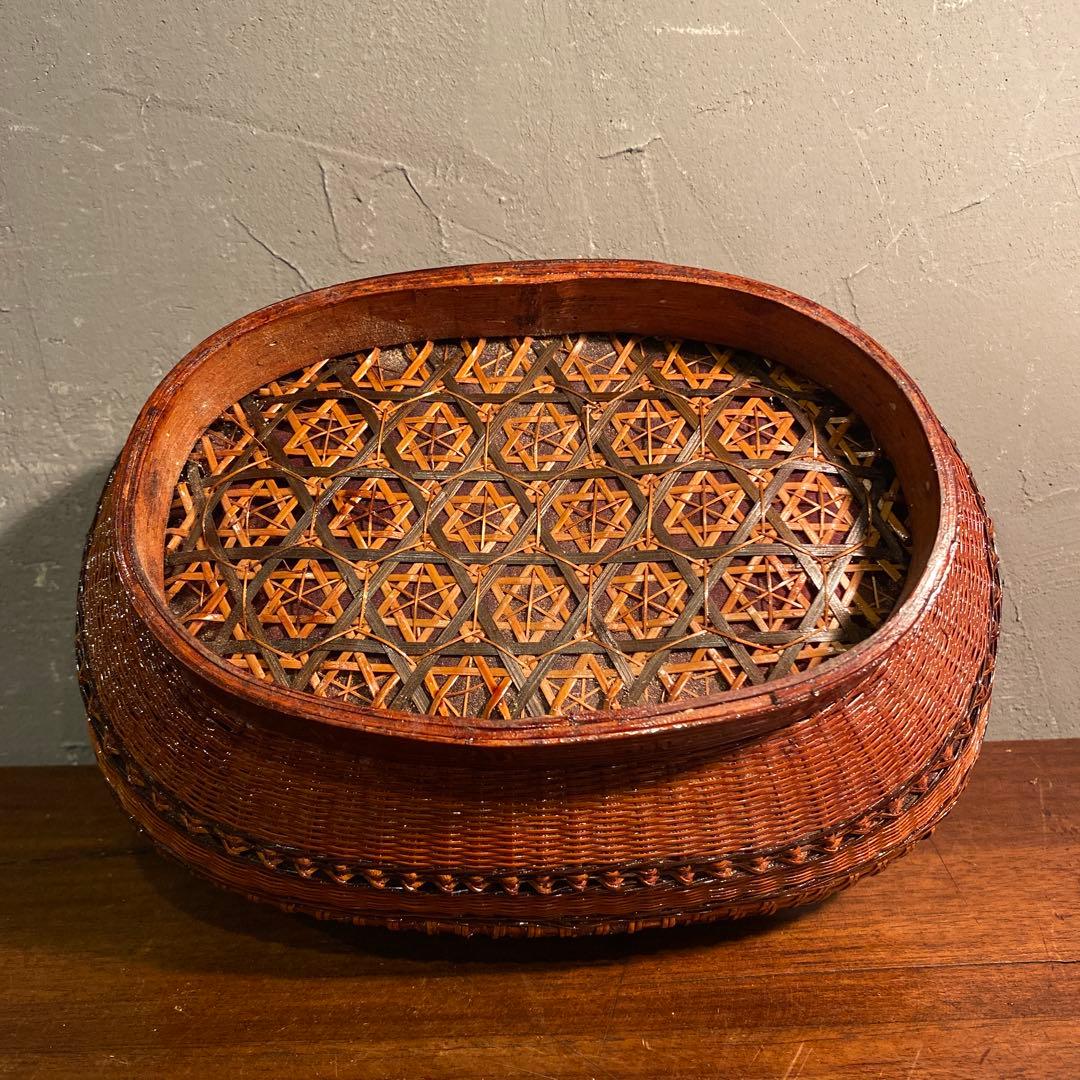 時代物 竹編み 収納籠 茶道具 手作り 骨董品 インテリア小物入れ コレクション
