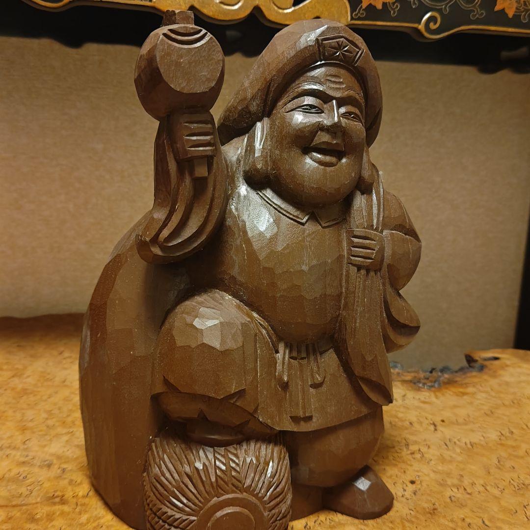 希少時代木彫　クスノキ一刀彫大黒天像36cm 香木骨董縁起飾品美術品骨董品茶道具