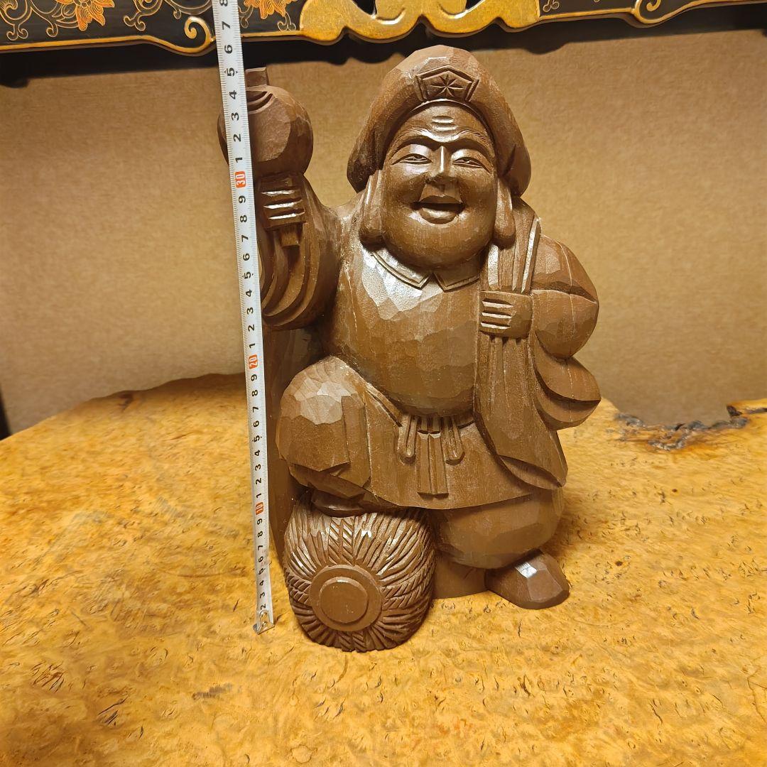 希少時代木彫　クスノキ一刀彫大黒天像36cm 香木骨董縁起飾品美術品骨董品茶道具