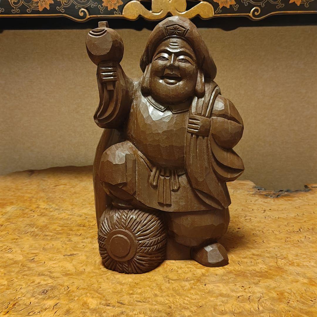 希少時代木彫　クスノキ一刀彫大黒天像36cm 香木骨董縁起飾品美術品骨董品茶道具
