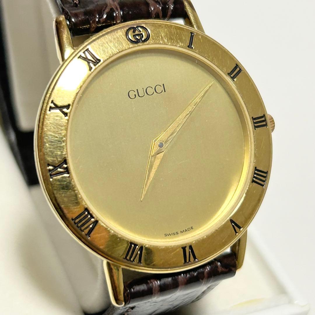 稼働/新品電池/新品ベルト GUCCI グッチ 3000.2.M ゴールド