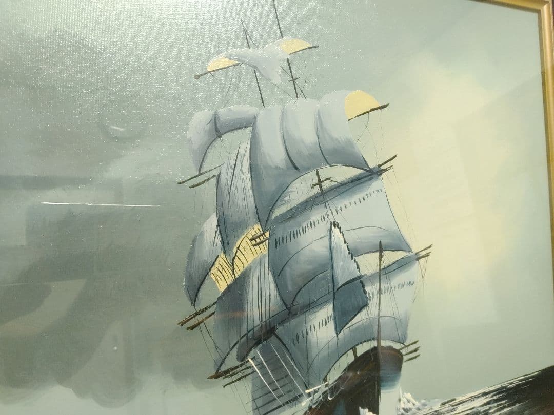 ◇帆船　油絵　肉筆画　銘有り