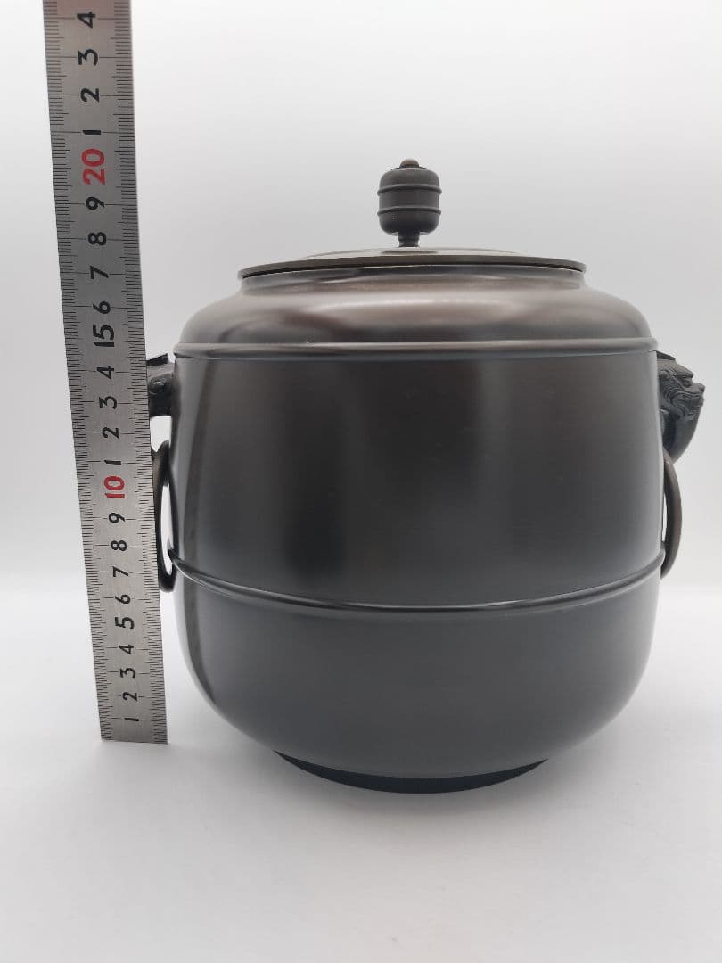 c413 唐銅皆具 鬼面遊環 八尾祥栄 木箱 茶道具 古物