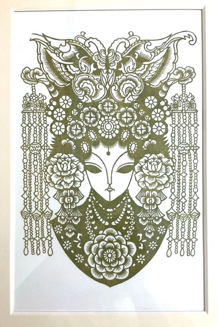 未使用美品　剪紙　中国伝統工芸品　切り絵細工　イタリア製高級額縁