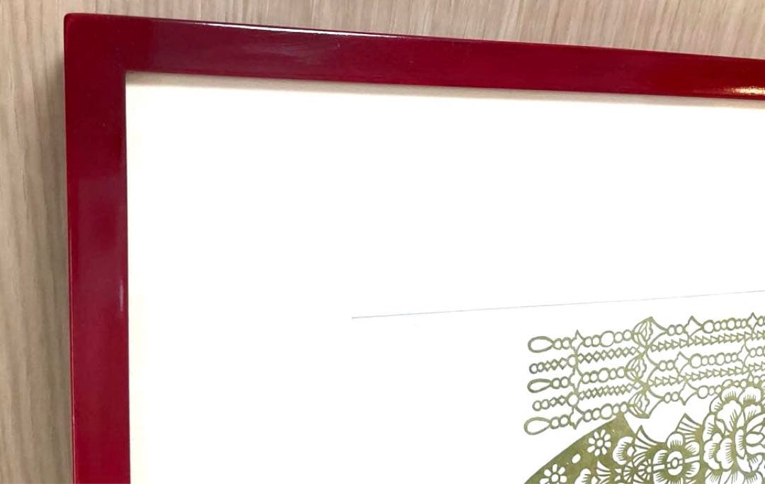 未使用美品　剪紙　中国伝統工芸品　切り絵細工　イタリア製高級額縁