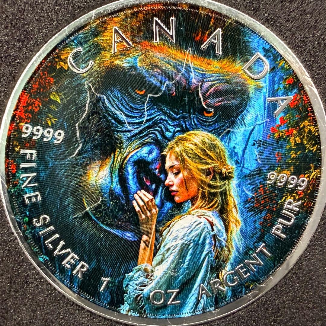 メイプルリーフ 銀貨 カラー 美女と野獣 コングをなだめる女性 1オンス 1oz
