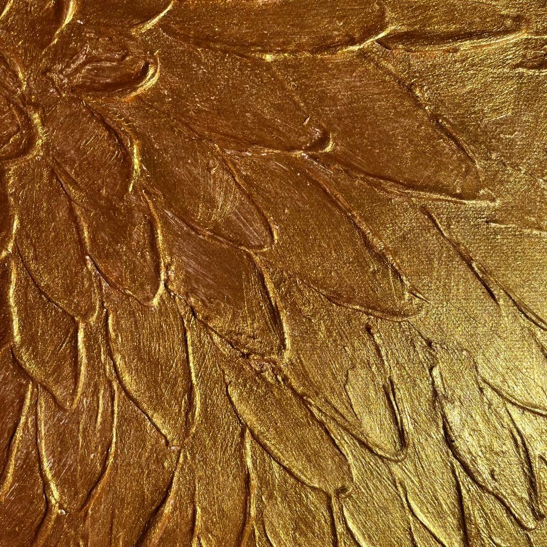 ★秀作★ 手書き油絵 ゴールドペタル 肉筆絵画 インテリア 油彩画