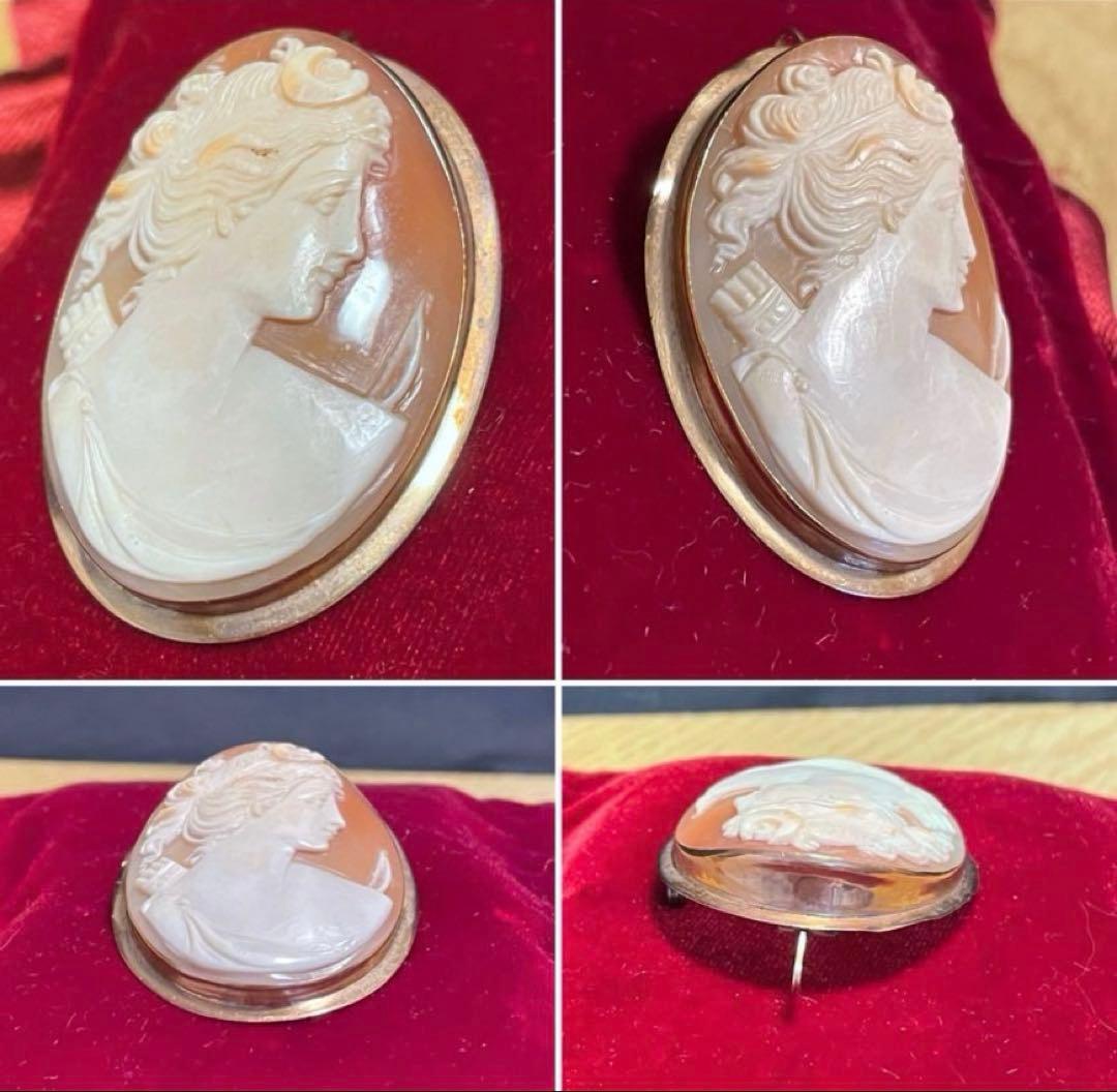 フランス　アンティーク　10金枠　アルテミス　ブローチ兼トップ