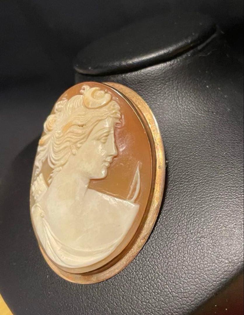 フランス　アンティーク　10金枠　アルテミス　ブローチ兼トップ