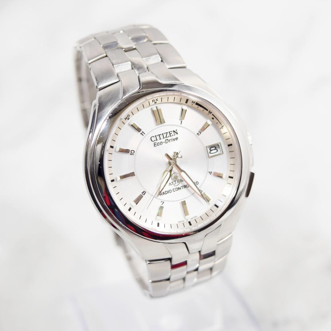 美品 CITIZEN シチズン アテッサ メンズ 電波ソーラー時計 デイト