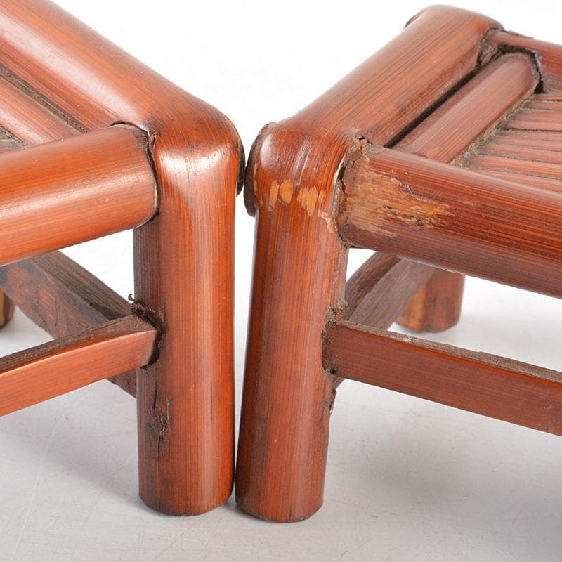 煎茶道具　古竹細工　香炉台　飾台　一對　書道具　墨置　V　R5677