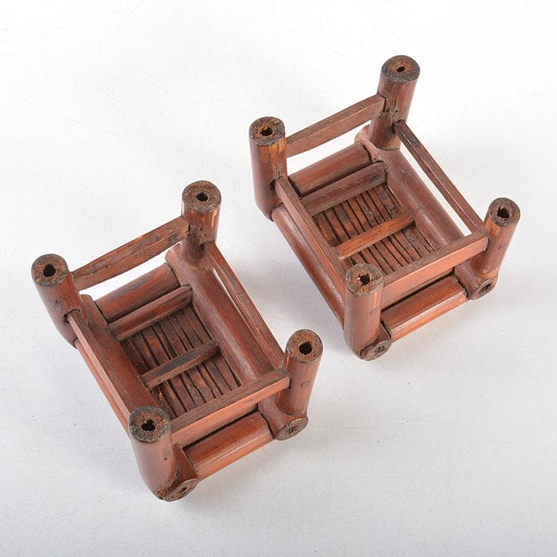 煎茶道具　古竹細工　香炉台　飾台　一對　書道具　墨置　V　R5677