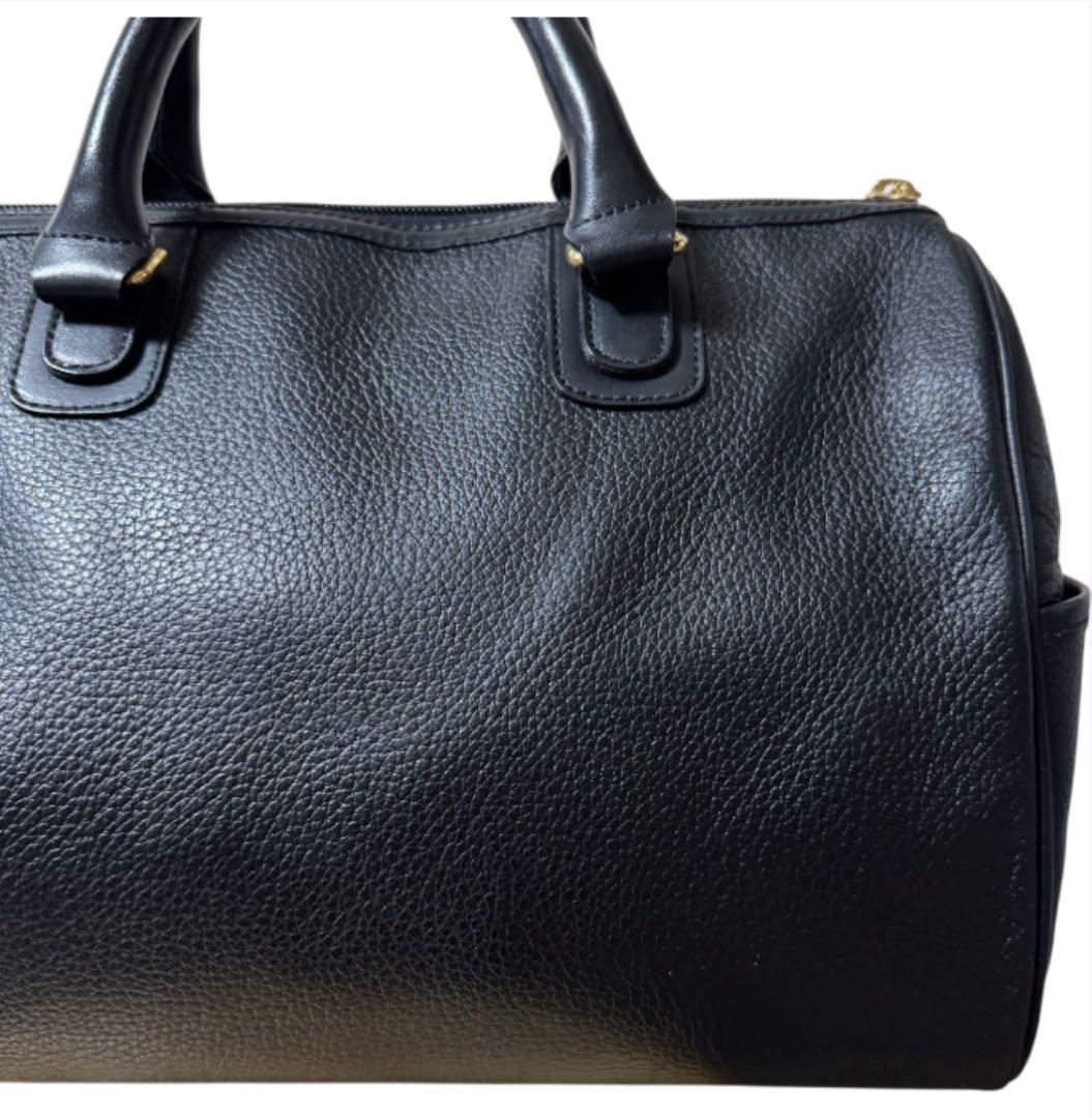 バーバリー ミニボストンバッグ ハンドバッグ ノバチェック レザー シボ革 黒