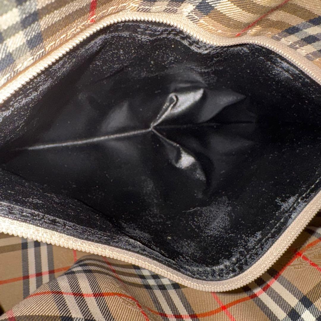 バーバリー ミニボストンバッグ ハンドバッグ ノバチェック レザー シボ革 黒