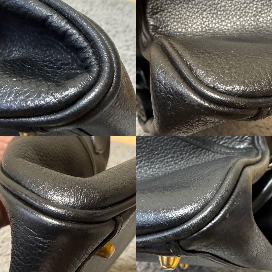 バーバリー ミニボストンバッグ ハンドバッグ ノバチェック レザー シボ革 黒