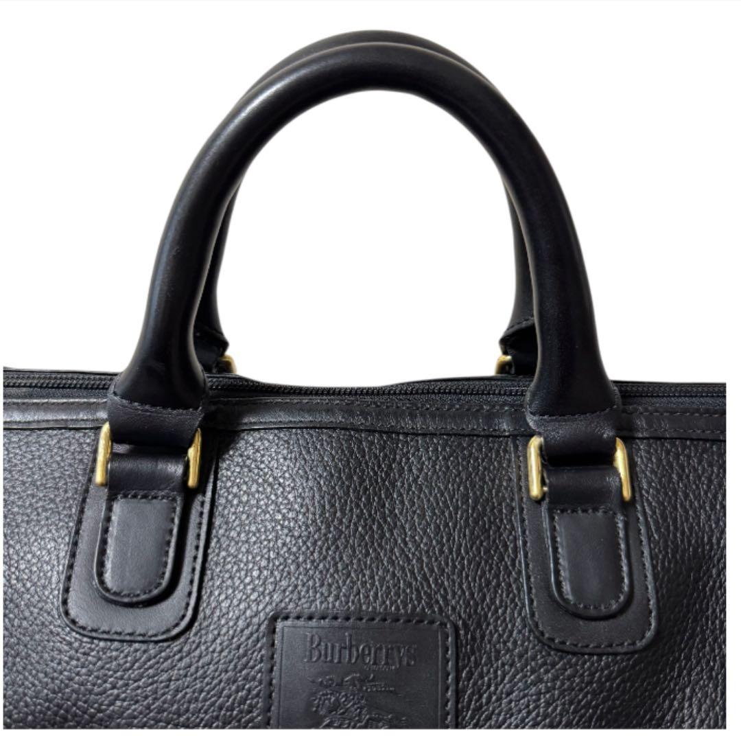 バーバリー ミニボストンバッグ ハンドバッグ ノバチェック レザー シボ革 黒