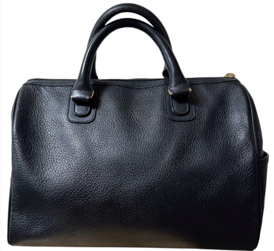 バーバリー ミニボストンバッグ ハンドバッグ ノバチェック レザー シボ革 黒