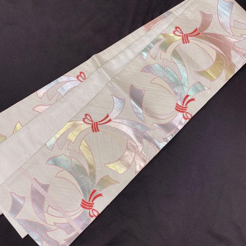 411ag74◎七五三 7歳 全通袋帯 ハーフ成人式 束ね熨斗 銀糸◎良好