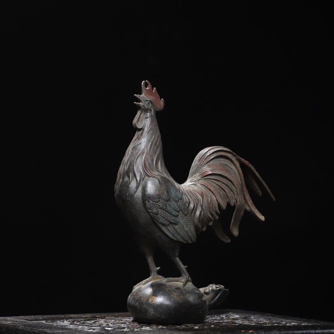 旧蔵　銅製 鶏モチーフ文鎮　置物