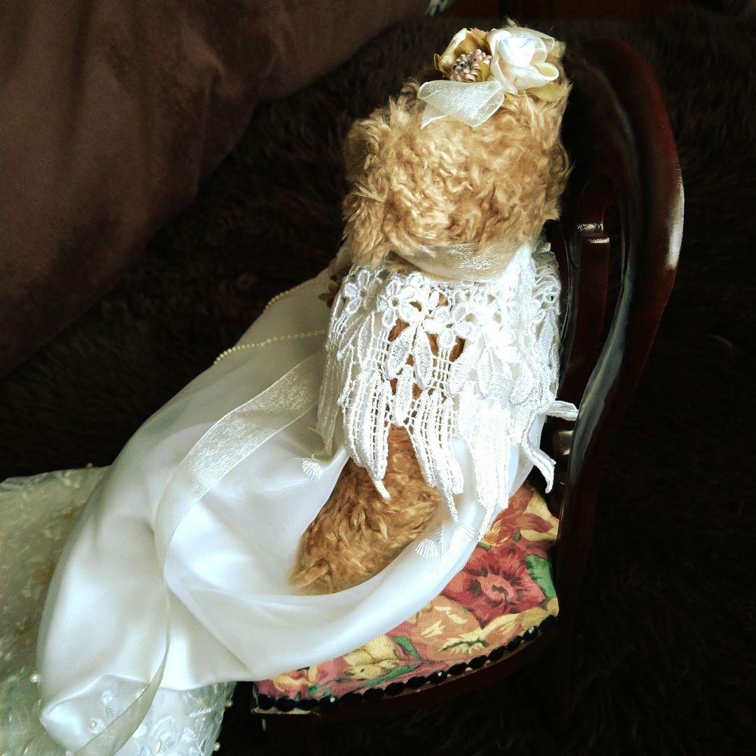 テディベアー、ウェルカムウェディングベアー木製アンティークチェア付き