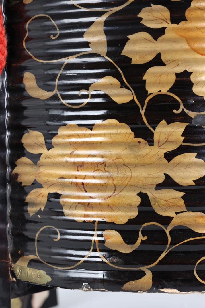 江戸後期〜明治期 黒漆塗 金蒔絵牡丹唐草文 行器 ほかい 婚礼道具 骨董 古美術
