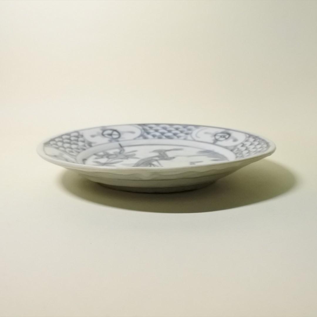中国　明末清初　呉須　染付　鳥　草花　皿　骨董品　アンティーク