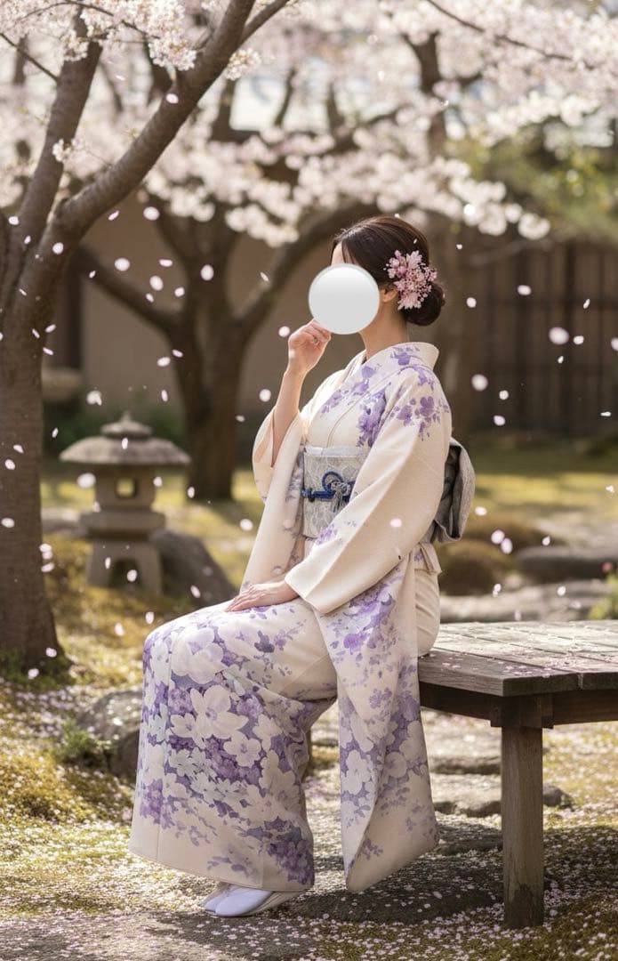 振袖セット　身丈154 小柄さん　手描き花柄　淡い水色と紫