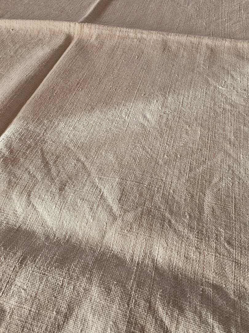 フランスアンティーク　手織りリネン　フリンジ付きクロス G.M刺繍