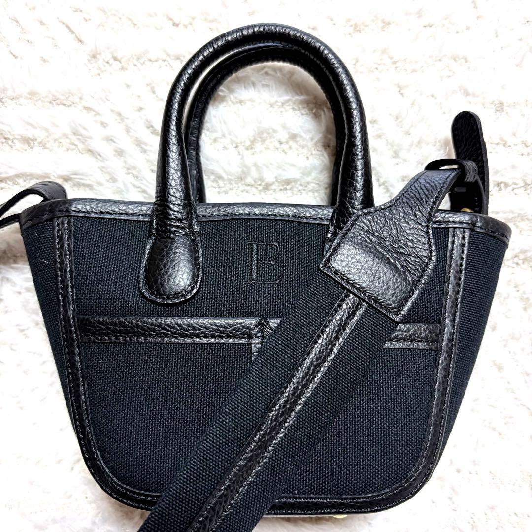 極美品✨Napaブラック キャンバス レザー ショルダーバッグ ハンドバッグ 黒
