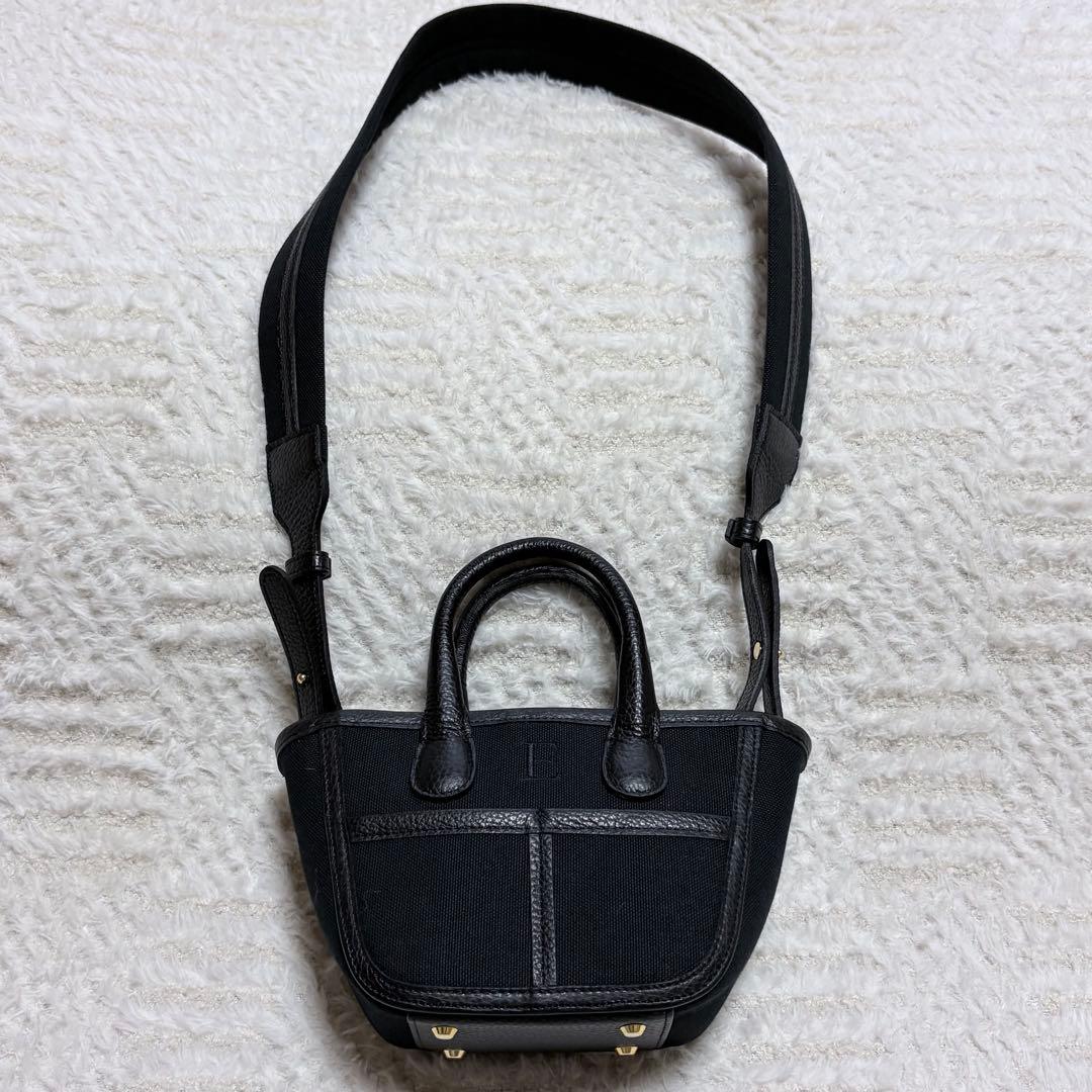 極美品✨Napaブラック キャンバス レザー ショルダーバッグ ハンドバッグ 黒