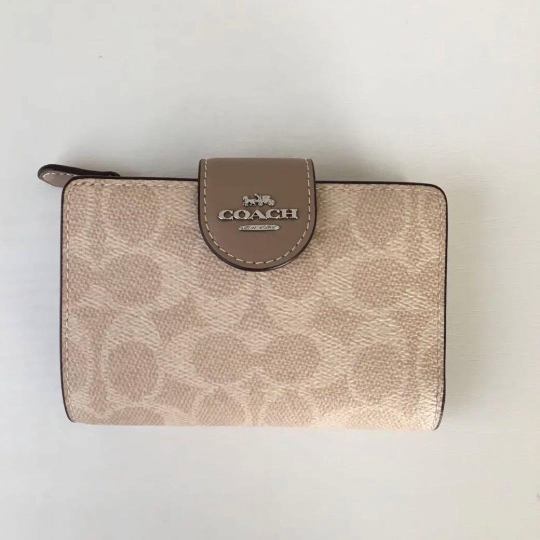 コーチ 財布 レディース 2つ折り 折財布 アウトレット ライトカーキベージュ