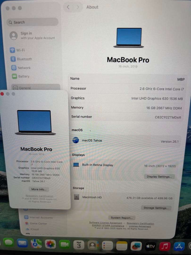i7 500GB Macbook Pro 16インチ　A2141 Retina
