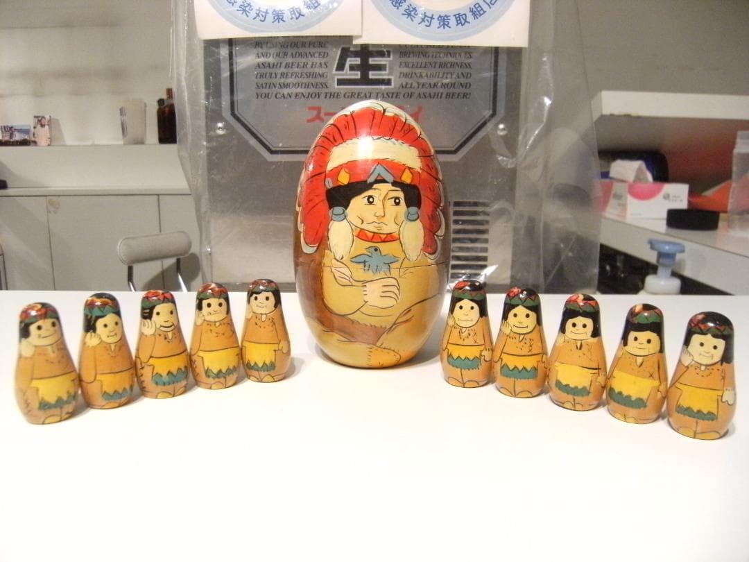 ロシア製品★ハンドメイド 民芸品 置物 インディアン マトリョーシカ 人形