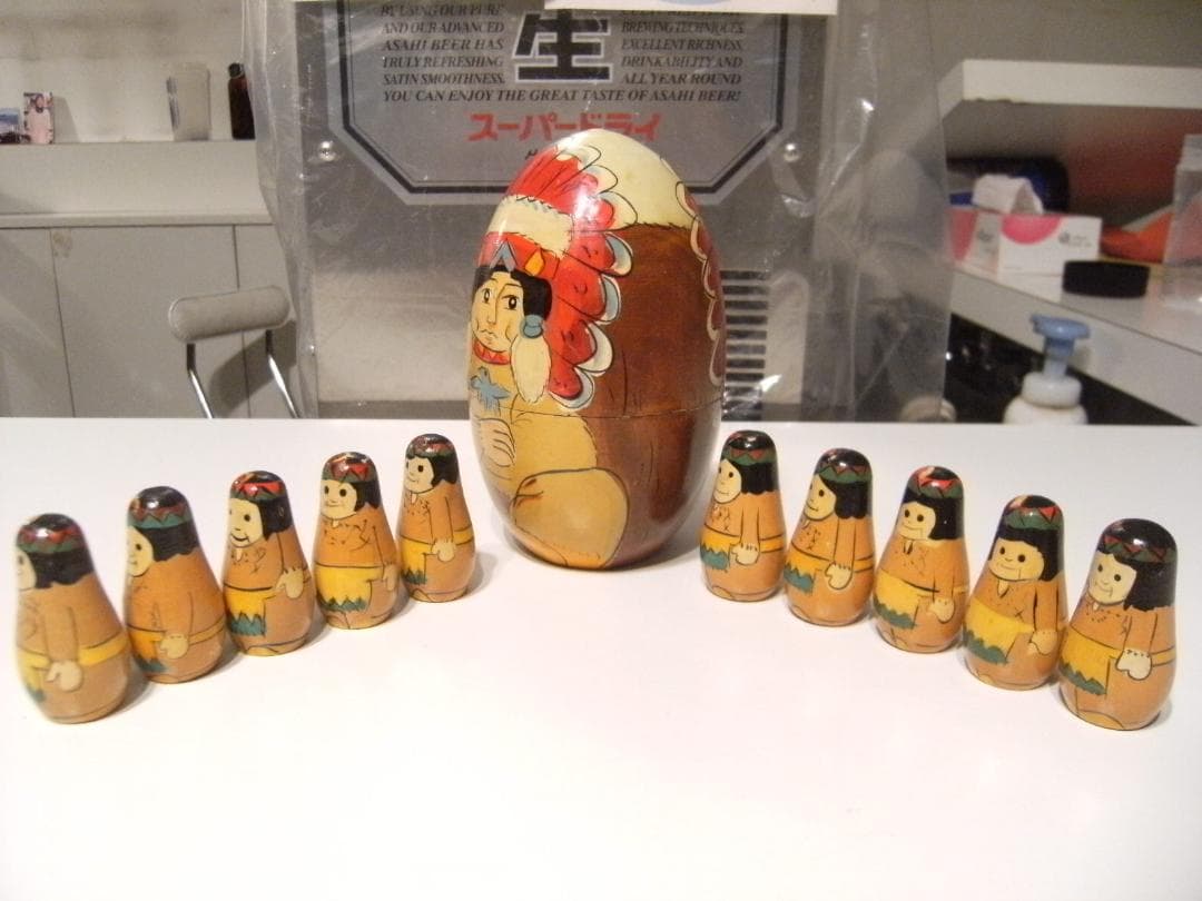 ロシア製品★ハンドメイド 民芸品 置物 インディアン マトリョーシカ 人形