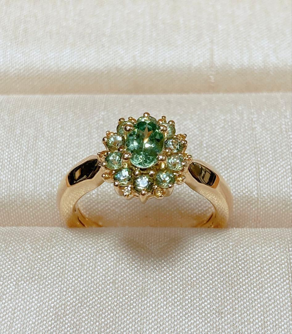 【1ct】K18YG ナミビア産デマントイドガーネット イエローダイヤ リング