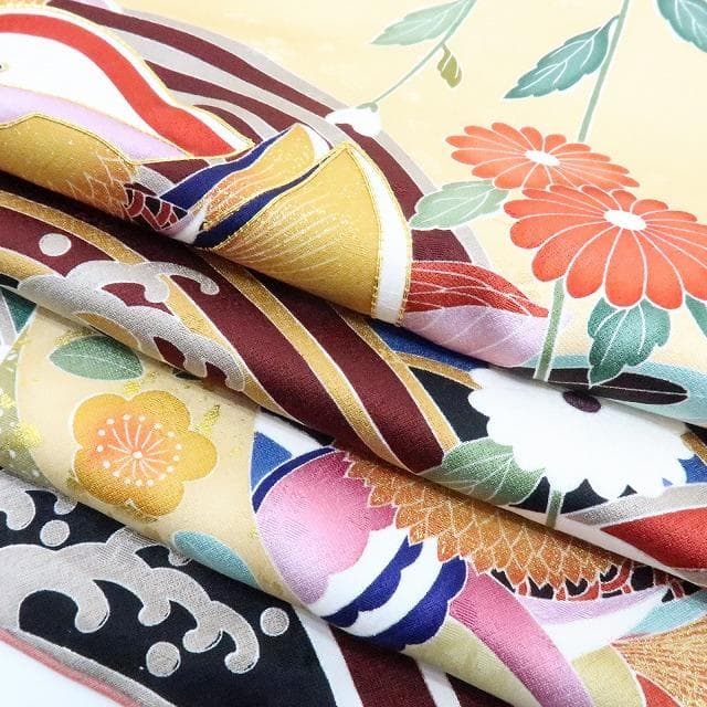 Y2840◇美品 正絹 金駒 手縫い仕立て 鴛鴦 成人式 振袖 着物