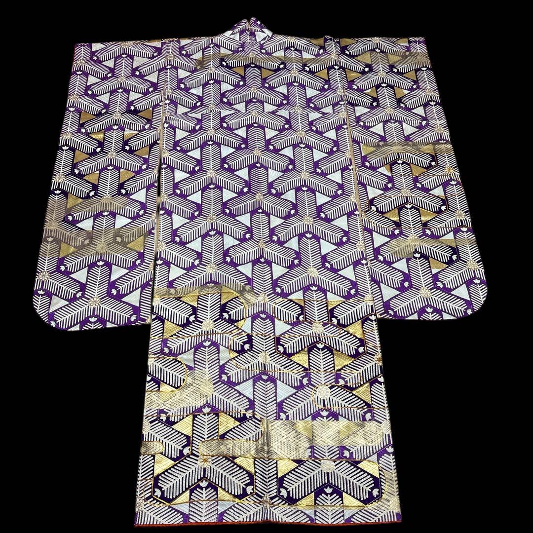 (う58) 煌紫モダン ✦ 洗練幾何学が映えるアンティーク振袖㊗️帯と②セット