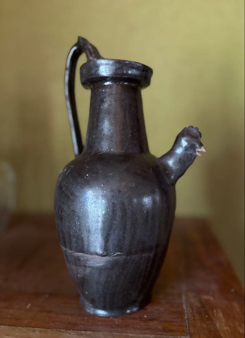 中国美術　黒釉　天鶏壺　てんけいこ　水差し　古玩