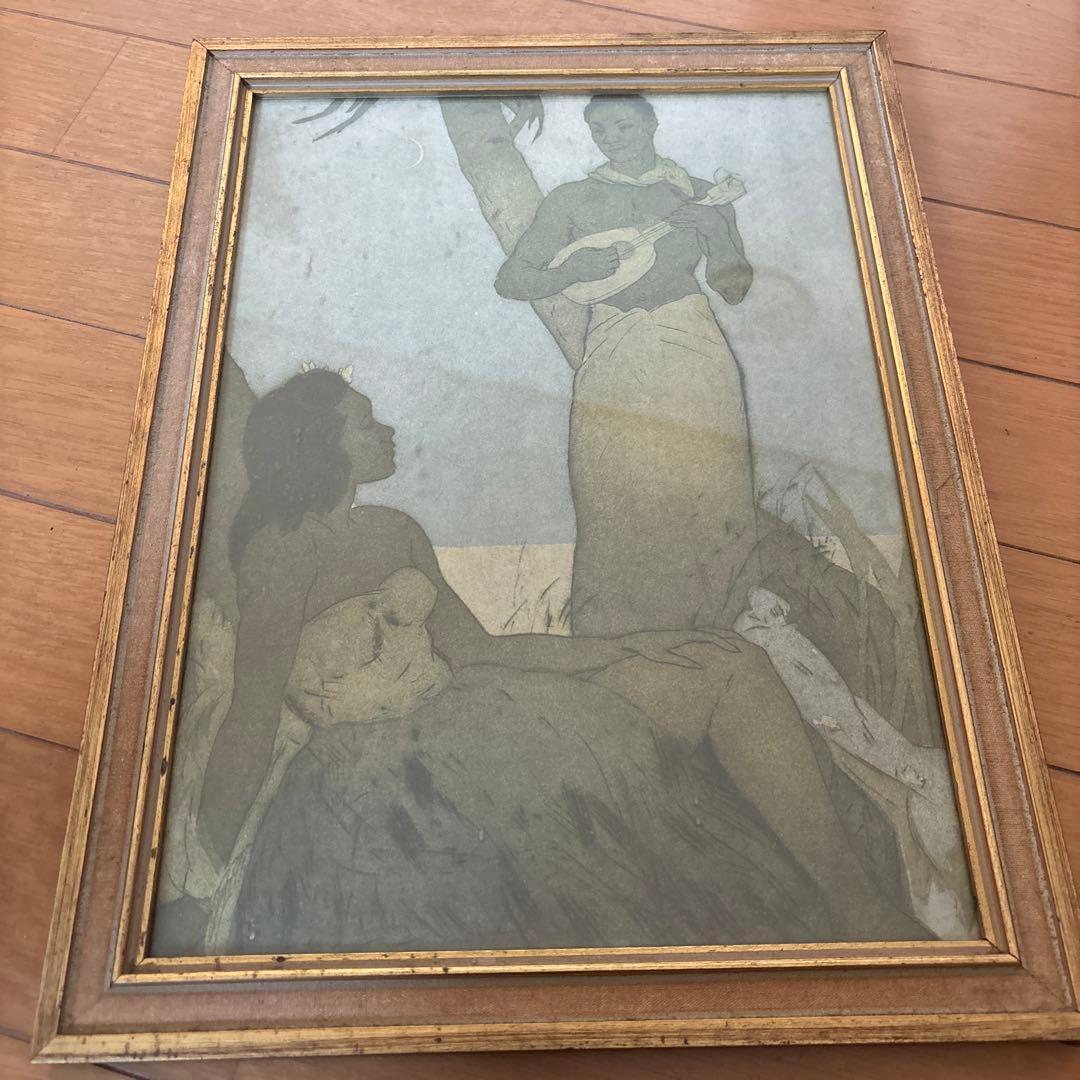 ヴィンテージ　ハワイ　Hawaii土産　絵画　ウクレレ　フラ